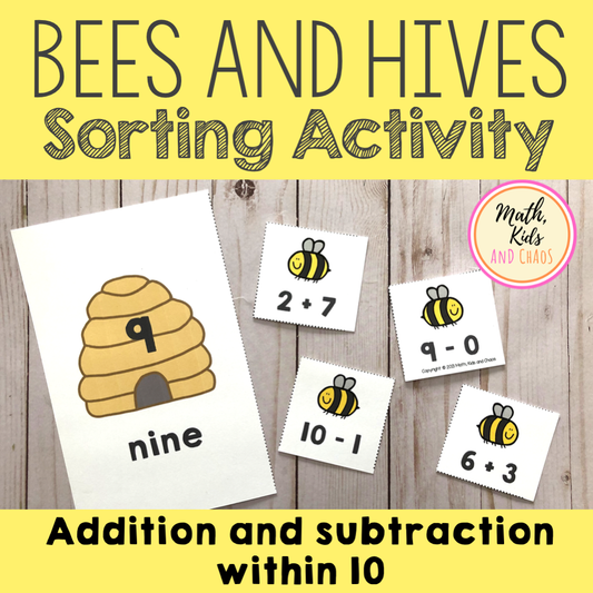 Bees and Hives Sorting Activity (Addition and Subtraction within 10)