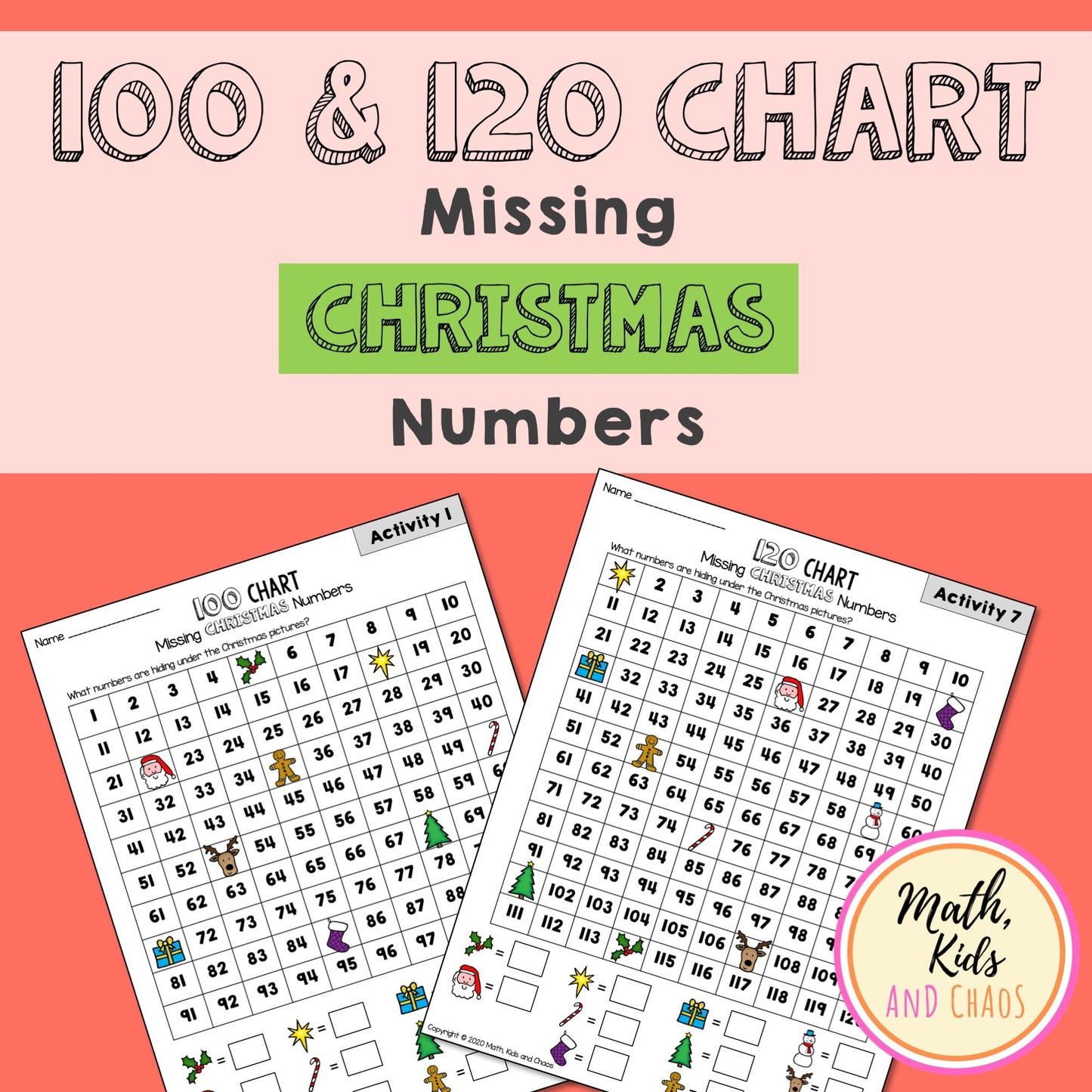 Missing Christmas Numbers (hundreds/120 chart activities)