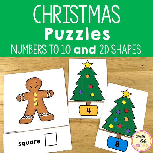 Christmas Puzzles (Numbers 0 to 10 and 2D Shapes)