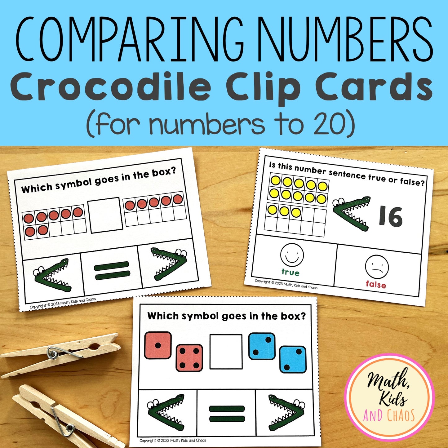Comparing Numbers: Crocodile Clip Cards (numbers to 20)