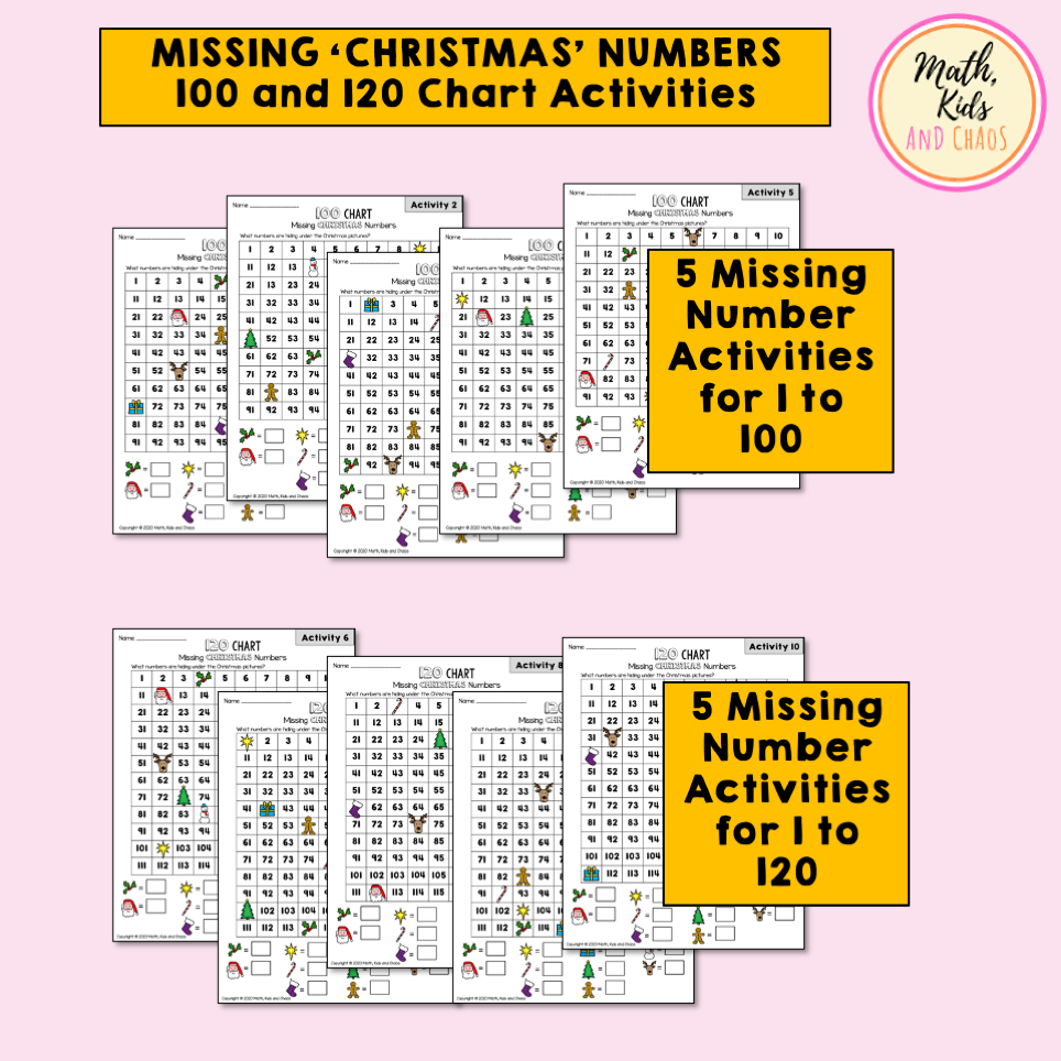 Missing Christmas Numbers (hundreds/120 chart activities)