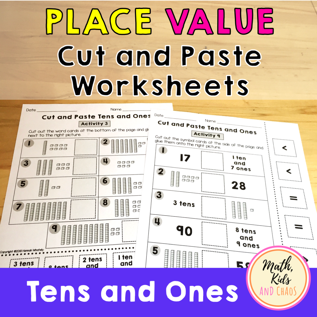 Place Value Cut and Paste Workseets (TENS and ONES)