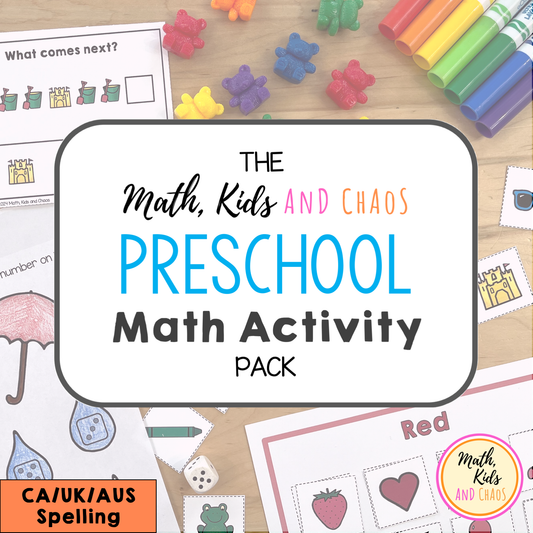 Preschool Math Activity Pack (CA/AUS/UK Spelling)