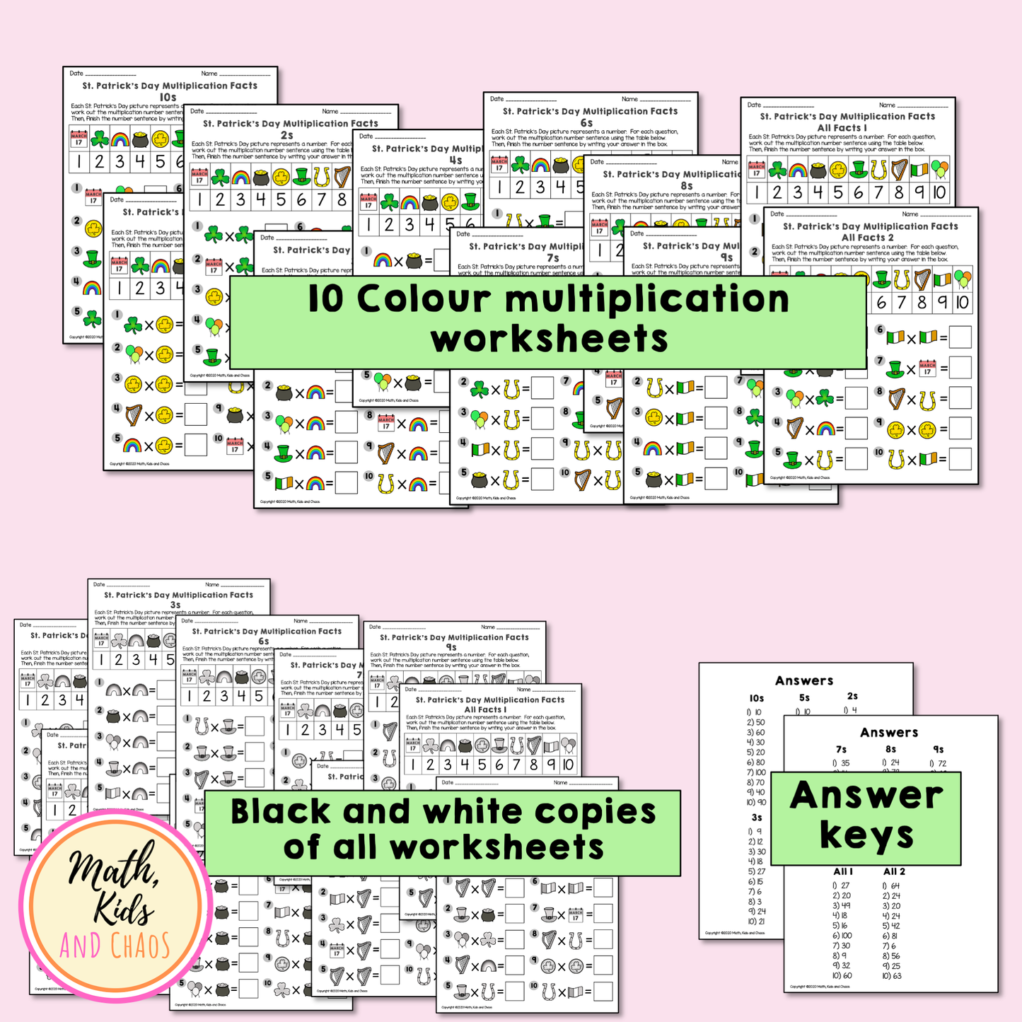 St. Patrick's Day Multiplication Facts Worksheets