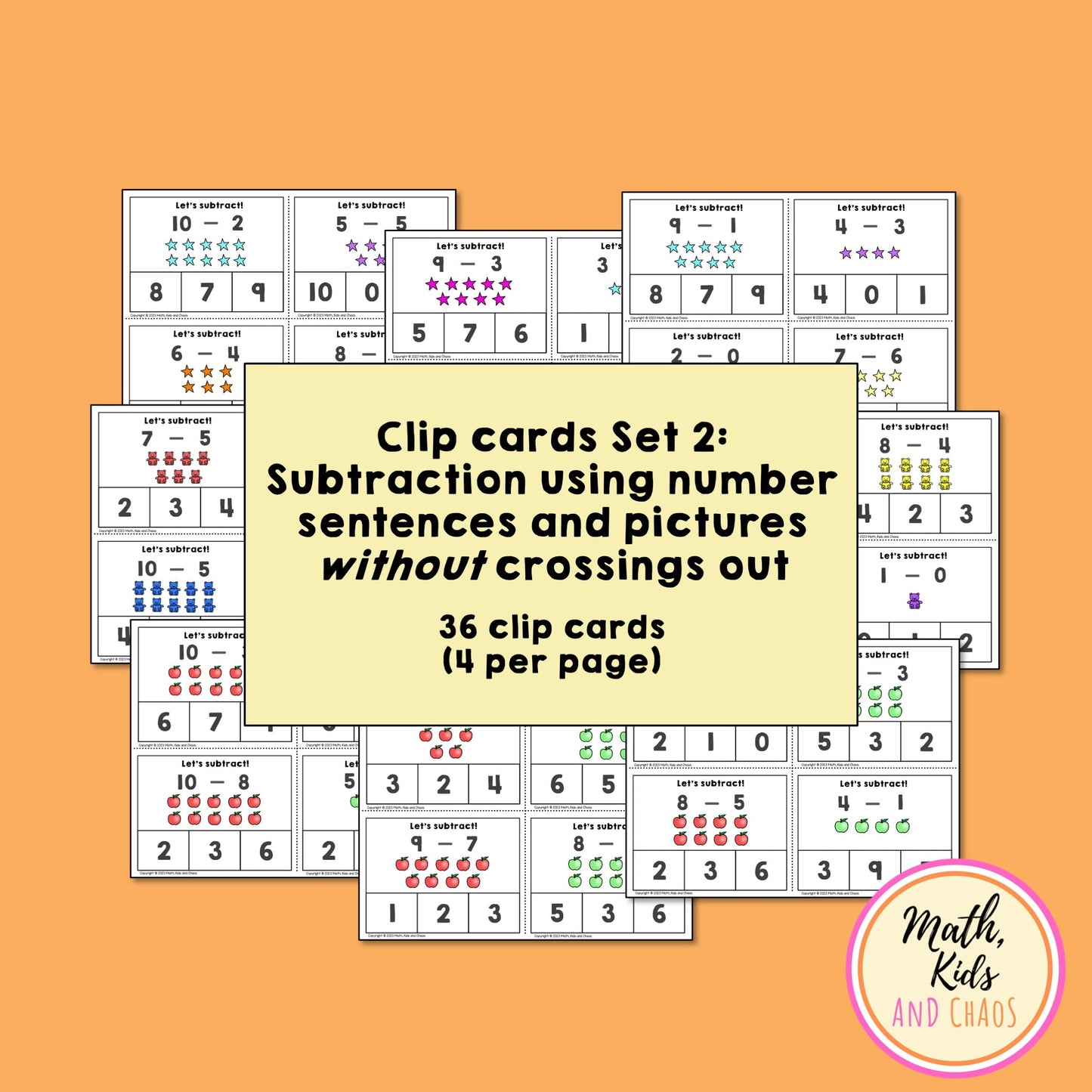 Subtraction Clip Cards (Subtraction within 10)