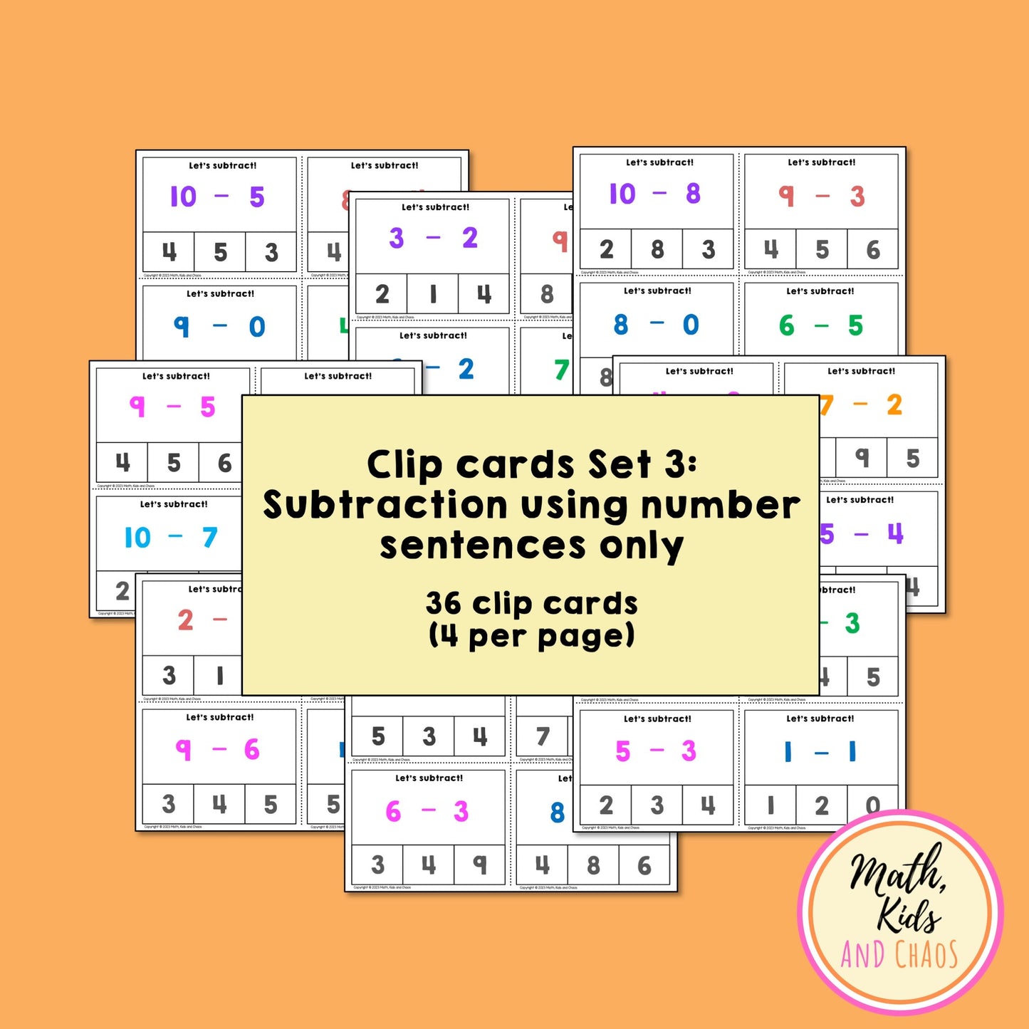 Subtraction Clip Cards (Subtraction within 10)