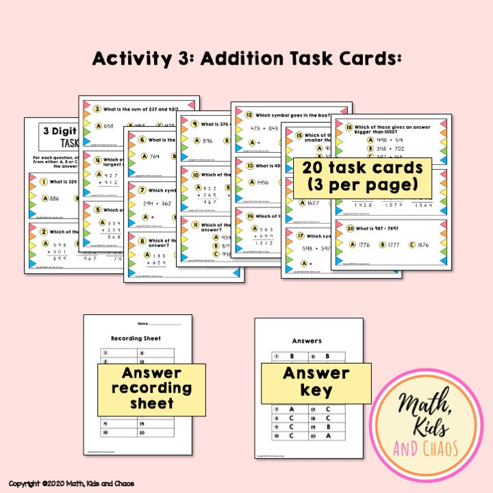 3 Digit Addition Activity Pack